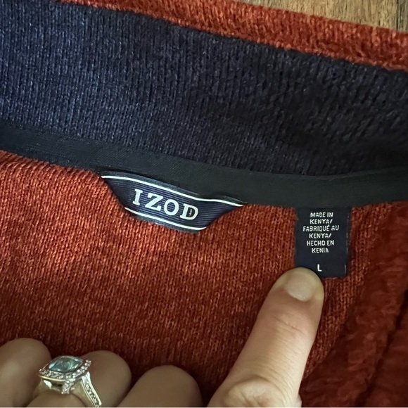 NWT Izod Men’s Pullover Quarter Zip Fleece Top Burnt Orange Large Autumn - Picture 3 of 10